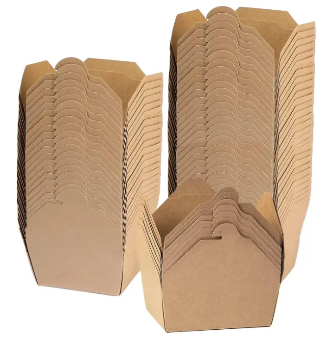 Take Away Fast Food Box Disposable Brown Paper Food To Go Box Leakproof Kraft Lunch Meal Food Boxes for Catering Party Picnic