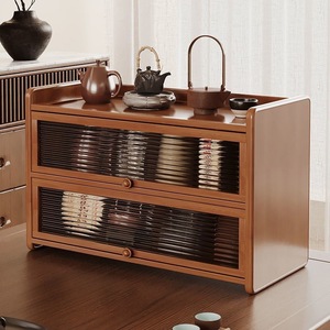 Kitchen Countertop <b>Teacup</b> Storage Cabinet Rectangular Multi Functional Dustproof With Flip Top Door For Tea <b>Set</b> Organization - Product Image 1