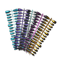 30 faux ongles œil de chat, couvrance totale, forme amande courte, brillants, en verre, à presser, fournisseur