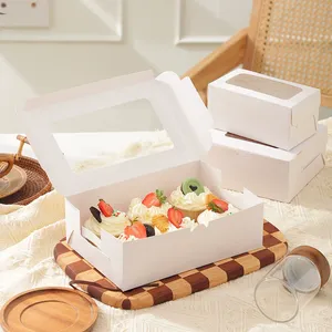 Elegante Caja <span class=keywords><strong>para</strong></span> Pasteles y Galletas de Panadería, Caja Individual con Tapa Abatible, Cartón Color Marfil, Laminado Mate, Caja Cuadrada <span class=keywords><strong>para</strong></span> Galletas con Ventana - Product Image 1
