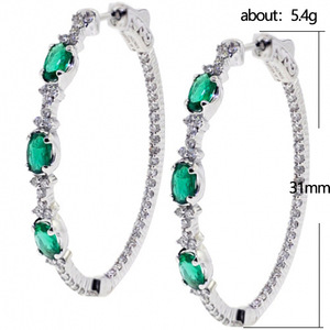 Grandi Orecchini a Cerchio con Cristalli Verdi per Donne, Accessori Moda per Uso Quotidiano e Feste - Product Image 2