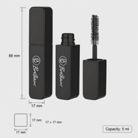 Mini tubes de mascara vides en aluminium noir carrés de 5 ml avec applicateur, étiquettes personnalisées, petit contenant cosmétique, emballage de flacon