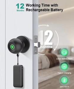 Aluminum Smart <b>Knob</b> Lock Home Indoor Bedroom Hotel Fingerprint High Security Handle FK-51 FK-51 - Product Image 3