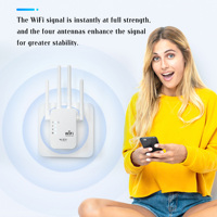 Modul Penguat Sinyal WiFi Repeater 2.4GHz Jangkauan Jaringan Ponsel Mobile Dalam Ruangan 1200mbps Cakupan 50-100m² WiFi 4-Antena