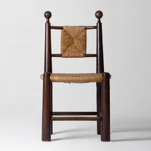 Hochwertiger Wabi-Sabi Medieval Style Massivholz Gras Seil Vine Weaving Dining Chair Casual Chair