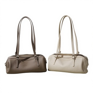 2026 Early Spring Genuine Leather Women's Boston Retro High-end <b>Bowling</b> Commuter Shoulder Bag Polyester Lining Zipper Big Size - Product Image 1