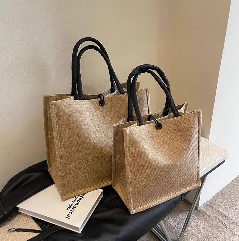 Toptan promosyon özel eko dostu kullanımlık logo pamuk ile kadınlar için hediye paketi alışveriş çuval jüt çanta
