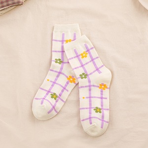 Calcetines de Algodón para Mujer, Otoño Invierno, con Diseño Floral, a Rayas y a Cuadros, de Media Caña - Product Image 6