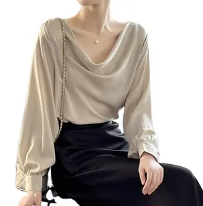 Premium dual color optional speaker sleeve V-neck casual fashion silk slip women's shirt top