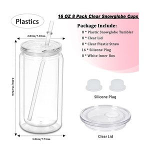 Vaso de Plástico de Doble Capa Ecológico de 16 oz, Tipo Mason Jar, con Impresión por Sublimación y Pajita, para Bebidas - Product Image 3