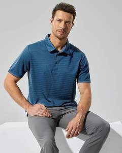 Chemise de golf tricotée à rayures légères 100% polyester pour homme, séchage rapide, respirantes, manches courtes, col décontracté, haute qualité - Product Image 4