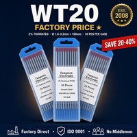 Électrode en tungstène WT20 rouge 2,4 mm 150 mm 175 mm 10 pièces/boîte, tige en tungstène WT20 pour soudage TIG, électrode tungstène TIG d'usine