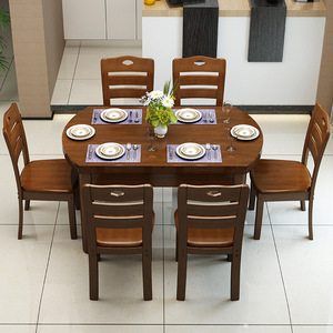 Ensemble table et chaises à manger en bois massif Dazhang Jiaju, 7 pièces, pour salle à manger - Product Image 4