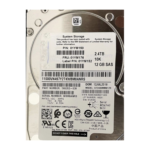01YM176 IBX 2.4TB 10000RPM SAS 12Gbps 2.5-inch Internal Hard Drive for Storwize V7000 Gen2