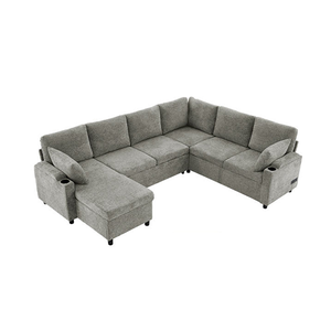 Sofá <span class=keywords><strong>Cama</strong></span> Moderno, Simple, Color Crema, Versátil, con Portavasos, Cargador USB y Espacio de Almacenamiento, Ahorra Espacio - Product Image 2