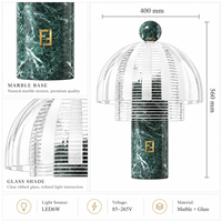 Lampe de table contemporaine en matériaux naturels, base en marbre, abat-jour en verre côtelé, lumière G9 pour hall d'hôtel, chambre à coucher, intérieur