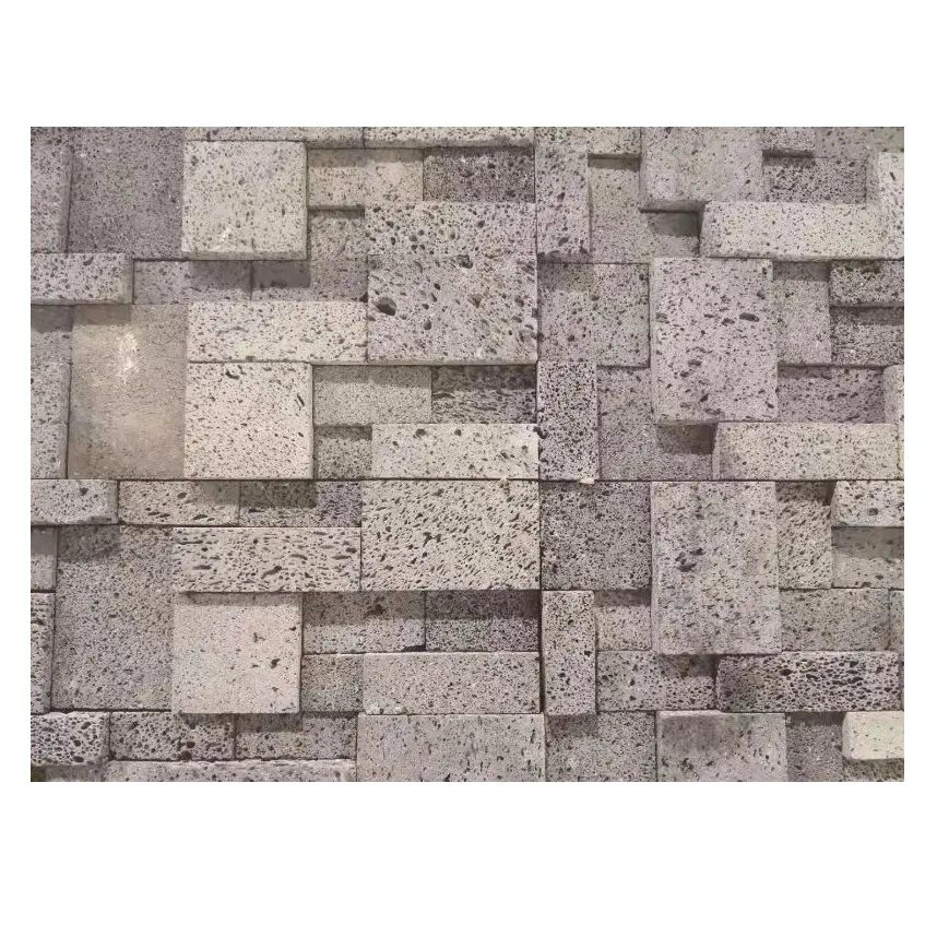 壁用グレー玄武岩石フレンチパターン3Dモザイクタイル