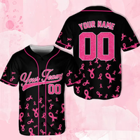 Maillot de baseball personnalisé brodé avec motif ruban rose intégral pour le soutien d'équipe, OEM POD, nom et numéro personnalisés