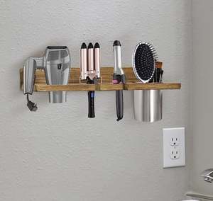 ที่แขวนไดร์เป่าผมติดผนังห้องน้ำแบบไม้ ที่จัดระเบียบอุปกรณ์ดูแลเส้นผม ที่วางที่หนีบผมตรง ที่ม้วนผม แปรงผม - Product Image 2