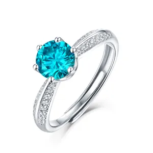 925 итальянские серебряные классические очаровательные синие кольца с муассанитом, ювелирные изделия для дам, свадебные кольца, регулируемые кольца
