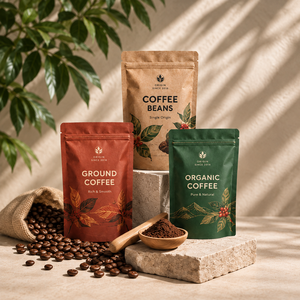 Sacs d'emballage pour café imprimés sur mesure, sachets à fond plat avec fermeture éclair, sacs en plastique pour grains et poudre - Product Image 3