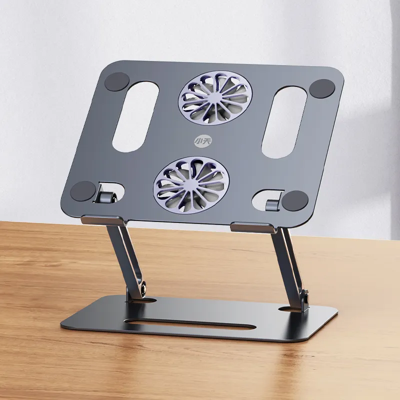 Laptop Holder Stand With Cooler Fan Ergonomic Aluminum Height Adjustable Folding Metal Laptop Cooling Pads Stand For Office Desk