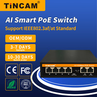 TINCAM Switch POE de 4 Puertos 10/100M, 2 RJ45 Uplink, 48V, Modo de Extensión VLAN, Distancia de 250 Metros, Switch de Red de Escritorio para CCTV, en Stock