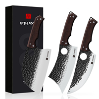 Ensemble de 3 couteaux de cuisine avec manche en bois, lame en acier à haute teneur en carbone, résistant aux taches, couteau multifonctionnel pour hacher les os