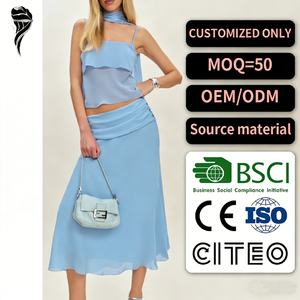 Ensemble 2 pièces personnalisé pour femme 2026 : Crop top sans manches et jupe en maille, tenue d'été respirante en mousseline - Product Image 1