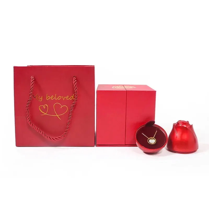 Free samples 2024 Red Flower Valentine's Day Rose Lifting Gift Box Jewelry Boxes For Storing And Presenting Jewelry