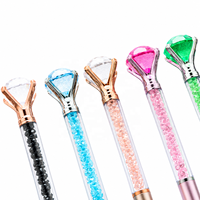 Stylo à bille fantaisie avec corps en plastique léger, corps orné de pierres brillantes et pointe en forme de grand diamant, écriture fluide, en stock, pour bureau et école