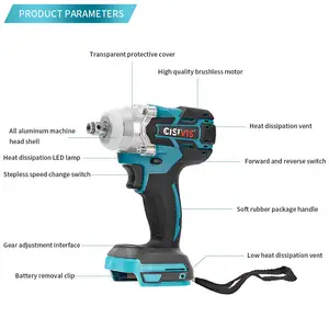 21V Brushless Impact Wrench Driver 1280W Cordless Li-Ion Battery 1/2\" 520NM Kit Power Wrenches