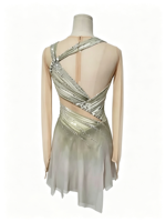 Robe de patinage artistique à dégradé gris doré clair, asymétrique à une épaule, avec découpes, dos ouvert, ornée de paillettes et de strass, pour filles et femmes