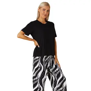 Calças de pijama confortáveis de mangas curtas para mulheres, conjuntos de pijama modal para dormir, modalidade personalizada por atacado