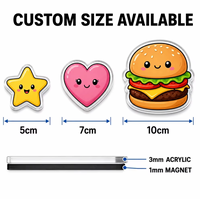 Aimants de réfrigérateur personnalisés en acrylique, ensemble d'aimants à personnages de dessins animés Kawaii, découpe de 3 mm, impression UV, bords polis, faible MOQ, vente en gros
