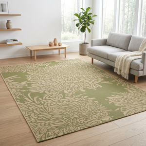 Alfombra Moderna de Lana/Algodón Tejida a Mano con Diseño Floral, Rectangular, Verde Beige, Tejido Plano, Antideslizante, Ecológica, para Oración, Barra de Ejercicios - Product Image 2