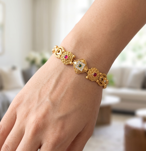 DIVYORO Traditional Floral Gold <b>Bracelet</b> Featuring <b>Ruby</b> Emerald Gemstone Design Premium Copper Brass Fashion Jewelry for Women - Product Image 4