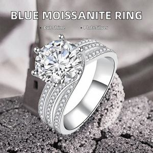 Bague de mariage en argent 925, bijoux fins, moissanite bleue originale de 5 carats, coupe brillante, test diamant, pour femme, symbole d'amour éternel - Product Image 3