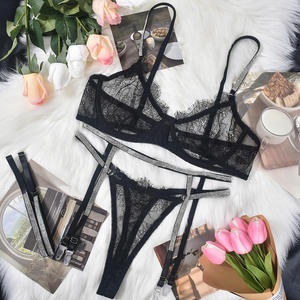 Conjunto de Lencería Erótica de 4 Piezas para Mujer, con Pedrería Brillante, Transparente, con Encaje de Pestañas, Sujetador, Tanga y Liguero - Product Image 2