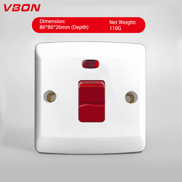High Power Uk Standard 20a/45a Water Heater Switch Wall Kitchen Switch With Neon Led Indicator Double Pole Power Ac Air Cooker