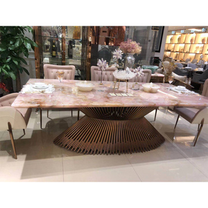 Tavolo da Pranzo Lungo in Quarzo Rosa di Alta Gamma, Arredamento di Lusso in Marmo Rosa - Product Image 2