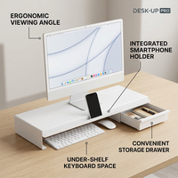 Support de moniteur ergonomique pour bureau, support d'ordinateur en métal avec tiroir de rangement pour ordinateur portable et moniteur