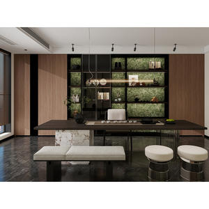 Panneau mural de <span class=keywords><strong>fond</strong></span> de meuble TV KAPOK en grain de jade finition pierre 3D placage de marbre panneau Mdf 18mm - Product Image 3