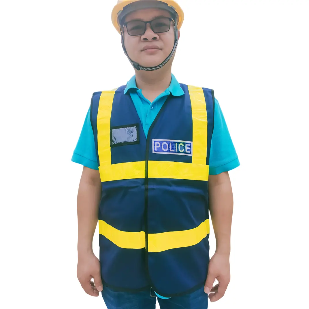 Hi-viz blauw veiligheid vest met prismatische reflecterende badges