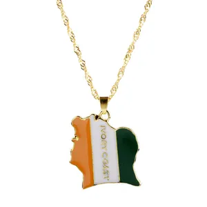 Металлическая золотая цепочка с флагом карты страны, Эмалированные ожерелья для мужчин и женщин, Ирландия, Египет, Южная Африка, Конго, Гвинея, Либерия, Ямайка