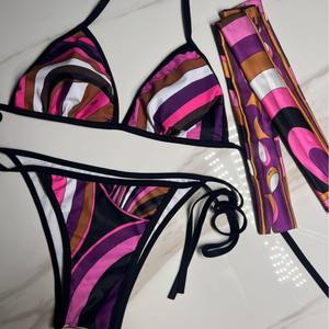 Nuevo Bikini de 2 Piezas con Rayas y Cuello Halter 2026, Traje de Baño Sexy para Mujer con Diadema y Pañuelo - Product Image 6