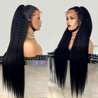 Perruques Lace Front 13x4 en Cheveux Humains Kinky Straight Yaki, Densité 180%, Perruque Frontale HD Transparente Pré-Pluckée pour Femmes Noires