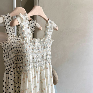 Abito con bretelle floreale estivo da 2025 per bambine vestito Casual a pois per piccolo compleanno da spiaggia con volant da bambina - Product Image 3