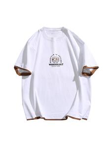 T-shirt à manches courtes pour hommes et femmes, style japonais rétro, imprimé lettres, col rond, color-block, tendance, marque Su - Product Image 6