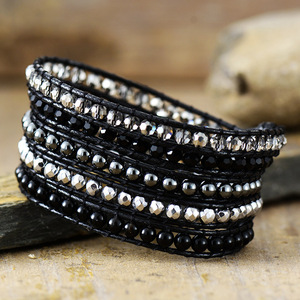 Handmade <b>Beaded</b> <b>Bracelet</b> 5 Strand Wrapped Woven Crystal Rhinestone Dark Horse Color Unisex Jewelry Gift Fashion Wrap <b>Bracelets</b> - Product Image 2